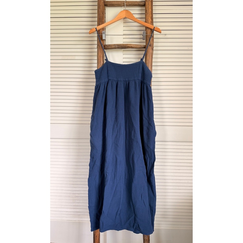 Mikoh Maxi Dress Womens‎ 3 Blue  Gauzy Cotton Spaghetti Strap Pockets